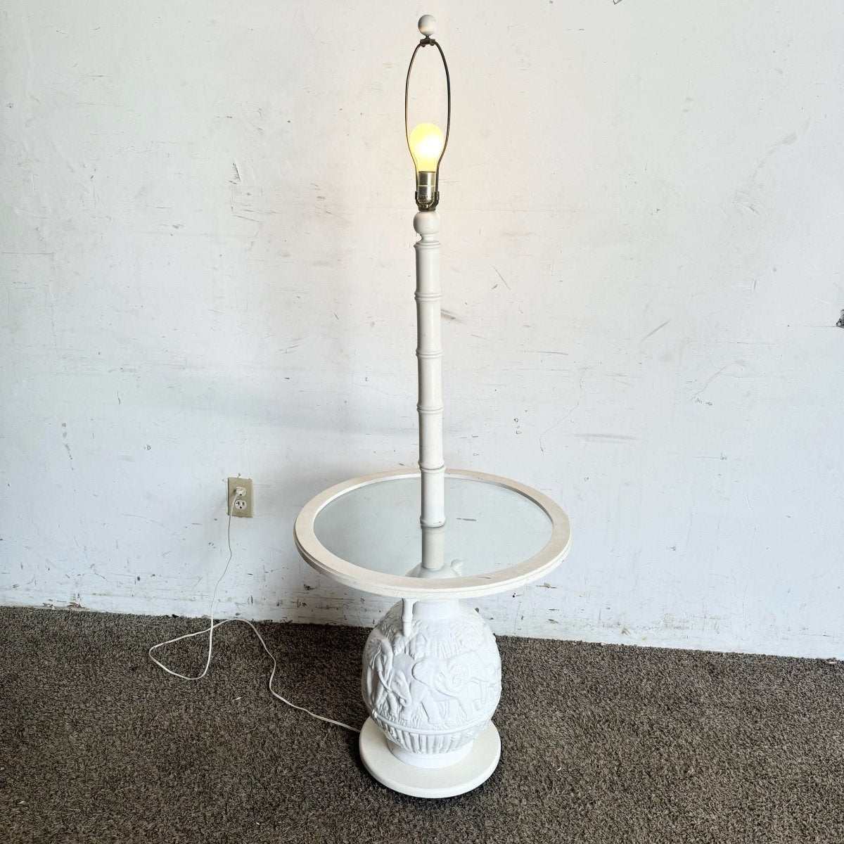 Boho Chic Elephant Ceramic Faux Bamboo Glass Floor Lamp/Side Table - Dolphin & Flamingo