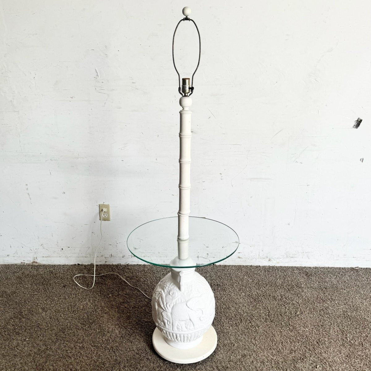 Boho Chic Elephant Ceramic Faux Bamboo Glass Floor Lamp/Side Table - Dolphin & Flamingo