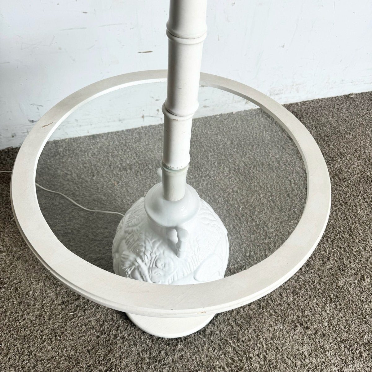 Boho Chic Elephant Ceramic Faux Bamboo Glass Floor Lamp/Side Table - Dolphin & Flamingo