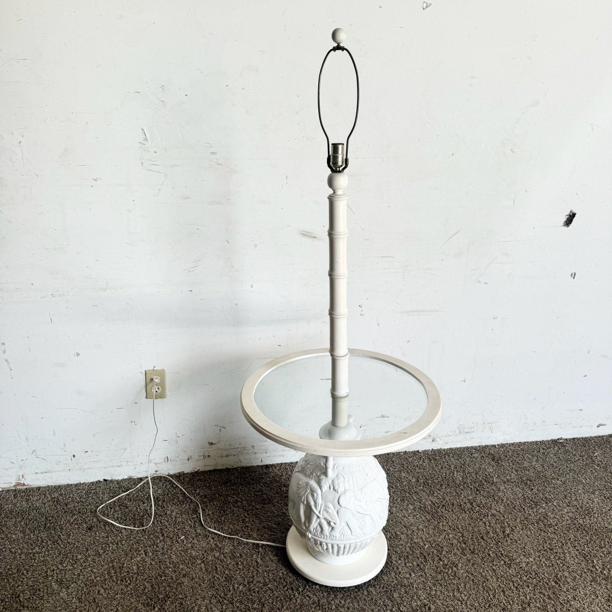 Boho Chic Elephant Ceramic Faux Bamboo Glass Floor Lamp/Side Table - Dolphin & Flamingo