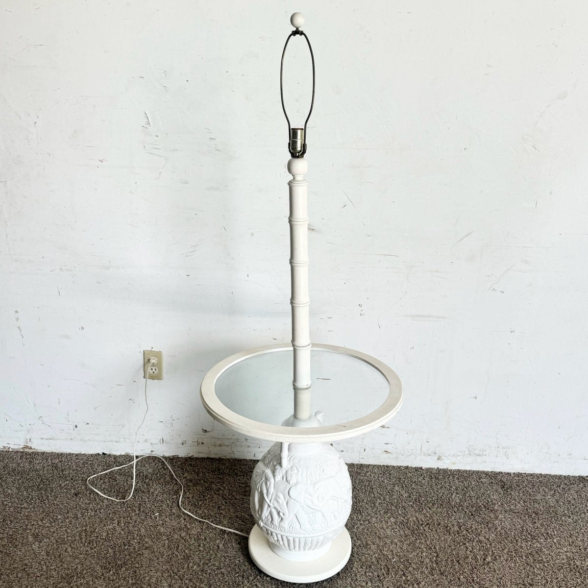 Boho Chic Elephant Ceramic Faux Bamboo Glass Floor Lamp/Side Table - Dolphin & Flamingo