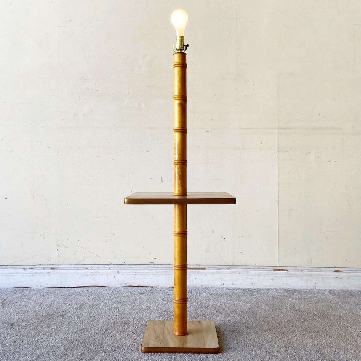 Boho Chic Faux Bamboo Side Table Floor Lamp - Dolphin & Flamingo