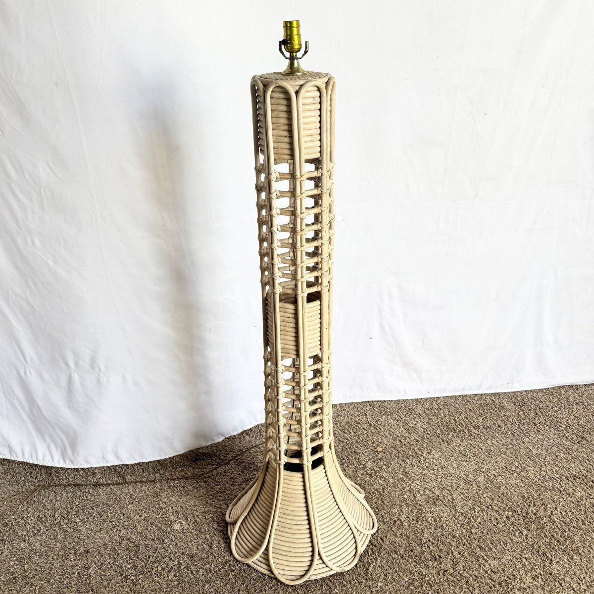 Boho Chic Gabriella Crespi Style Rattan Wicker Floor Lamp - Dolphin & Flamingo