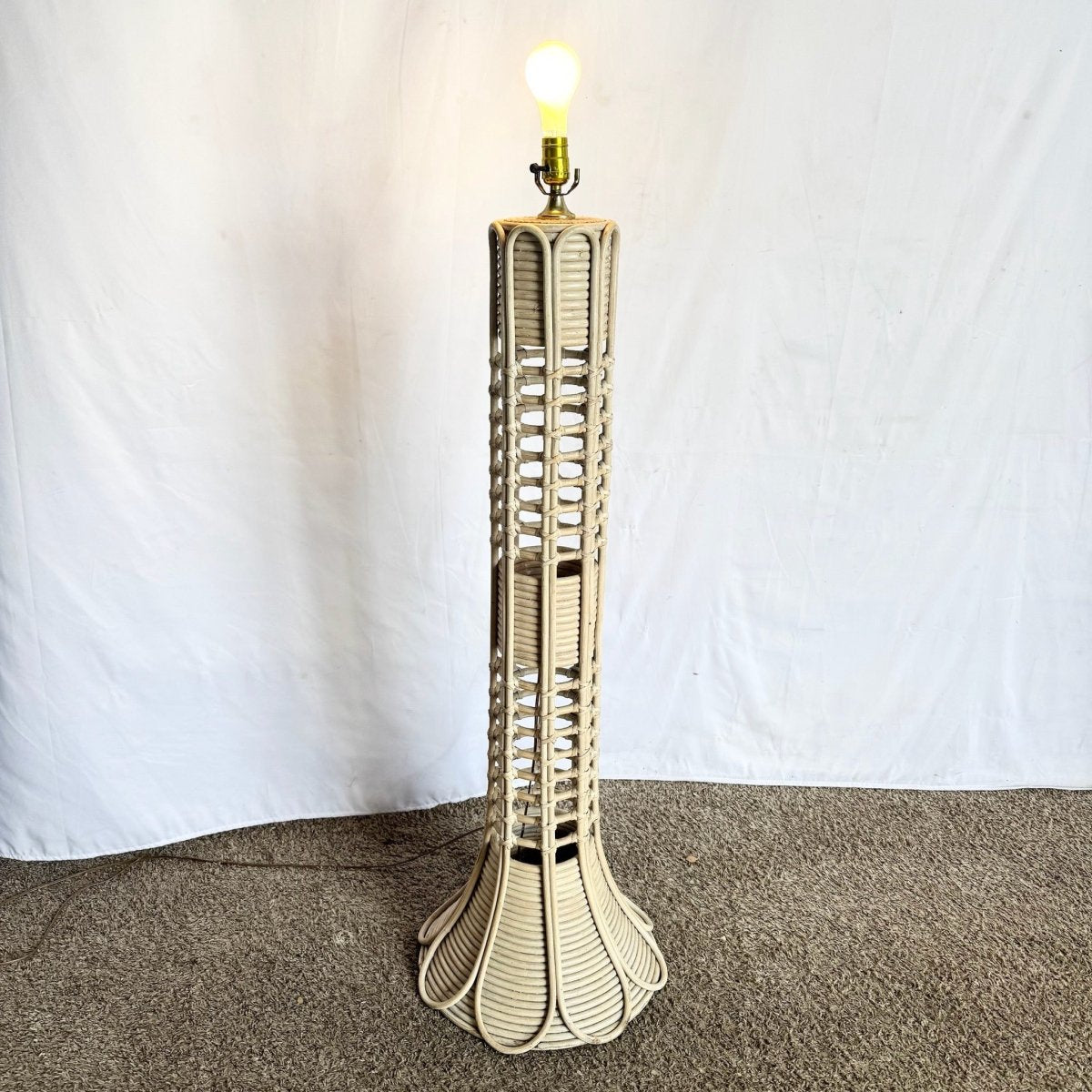 Boho Chic Gabriella Crespi Style Rattan Wicker Floor Lamp - Dolphin & Flamingo