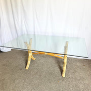 Boho Chic McGuire Style Rattan Glass Top Dining Table - Dolphin & Flamingo
