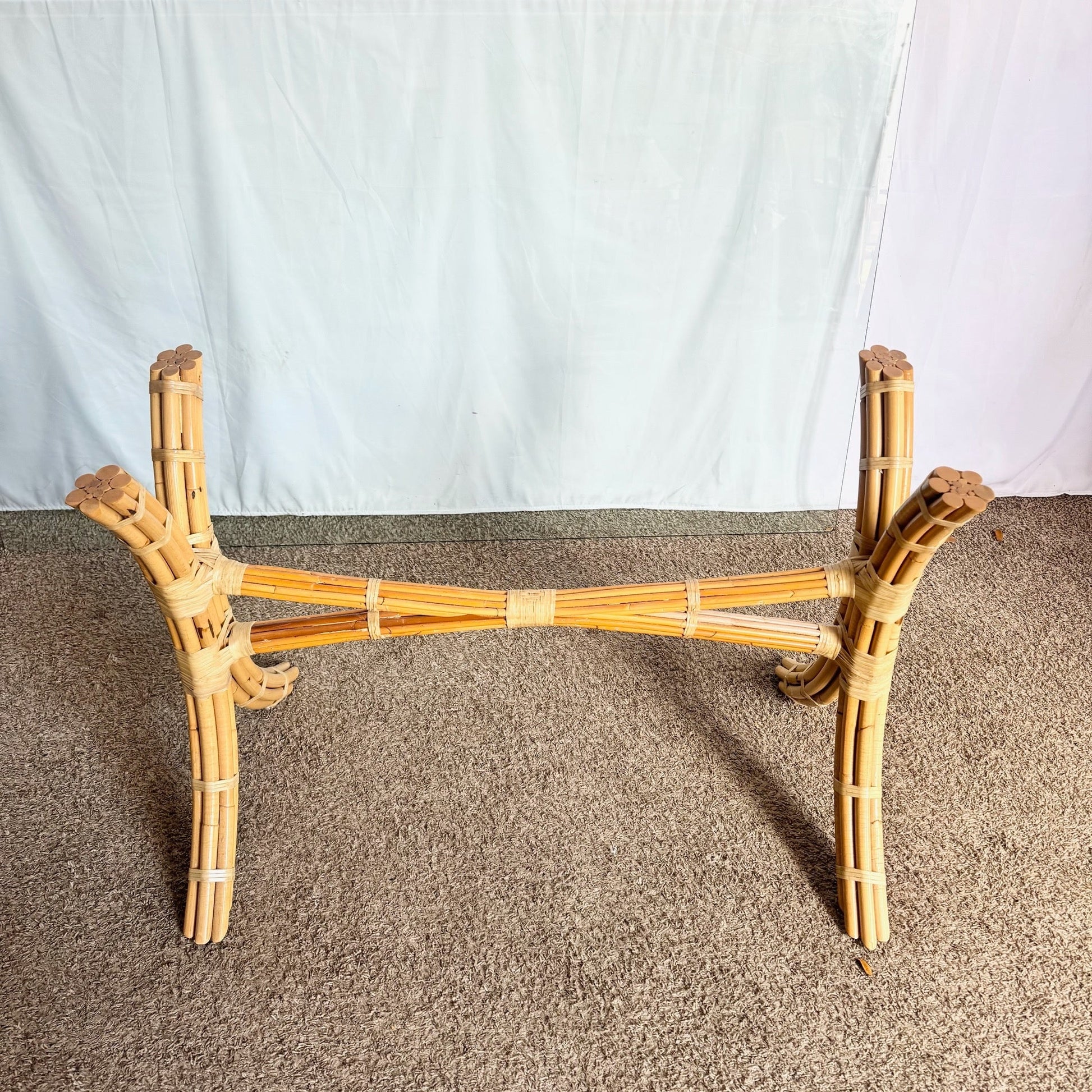 Boho Chic McGuire Style Rattan Glass Top Dining Table - Dolphin & Flamingo