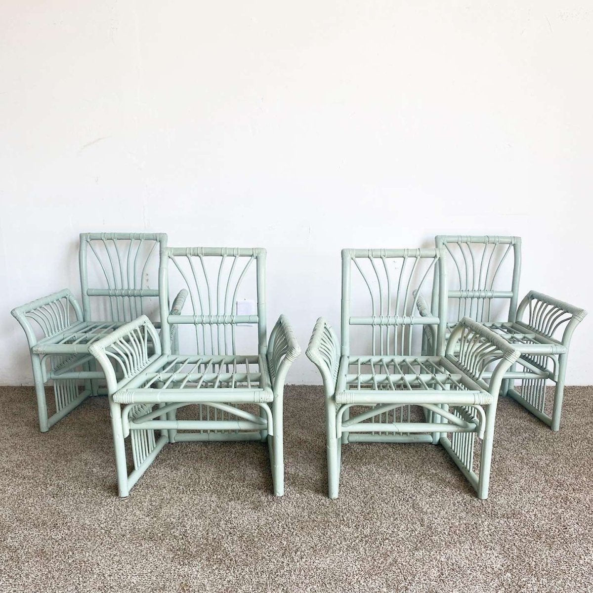 Boho Chic Mint Green Bamboo Rattan Dining Set - 5 Pieces - Dolphin & Flamingo