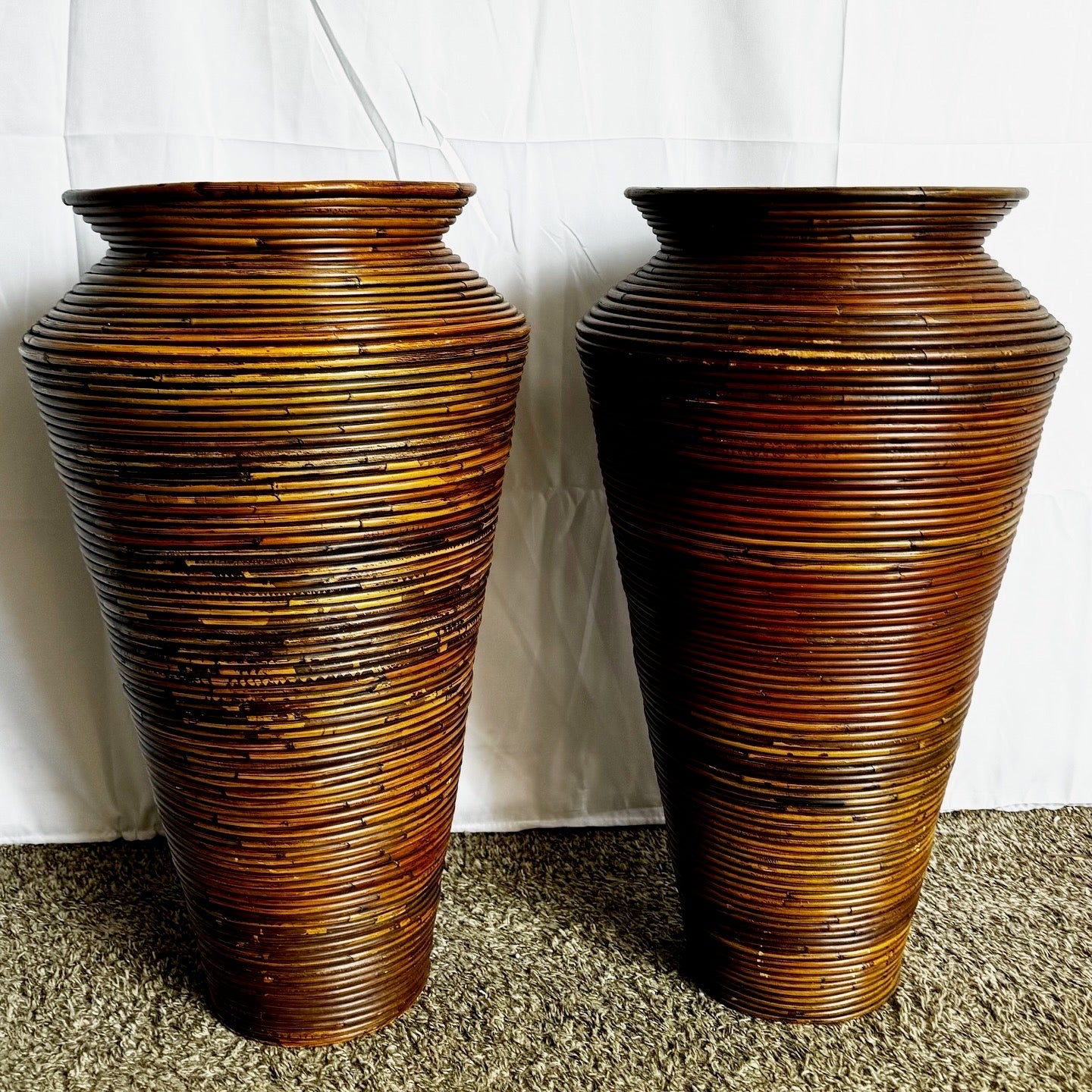 Boho Chic Pencil Reed Floor Vases - a Pair - Dolphin & Flamingo