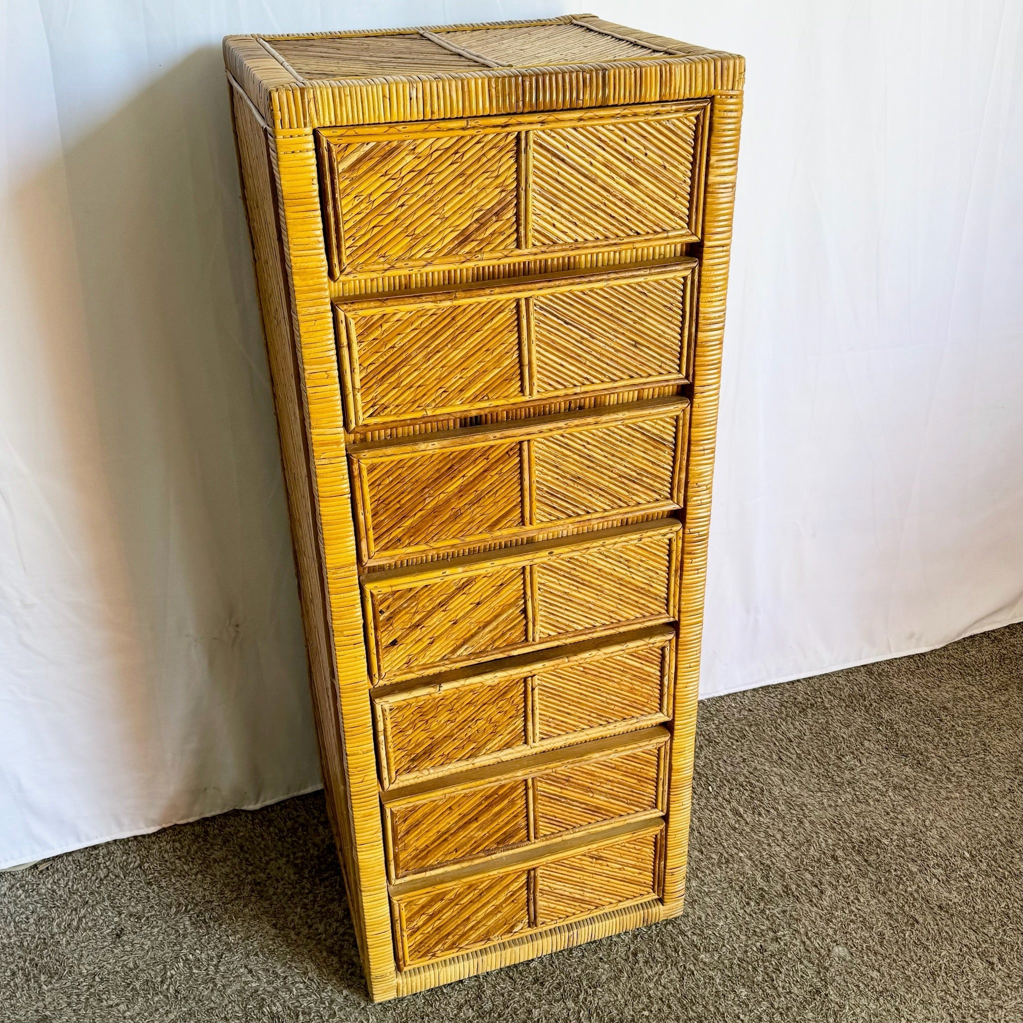 Boho Chic Pencil Reed Highboy/Lingerie Armoire Gabriella Crespi Style - Dolphin & Flamingo