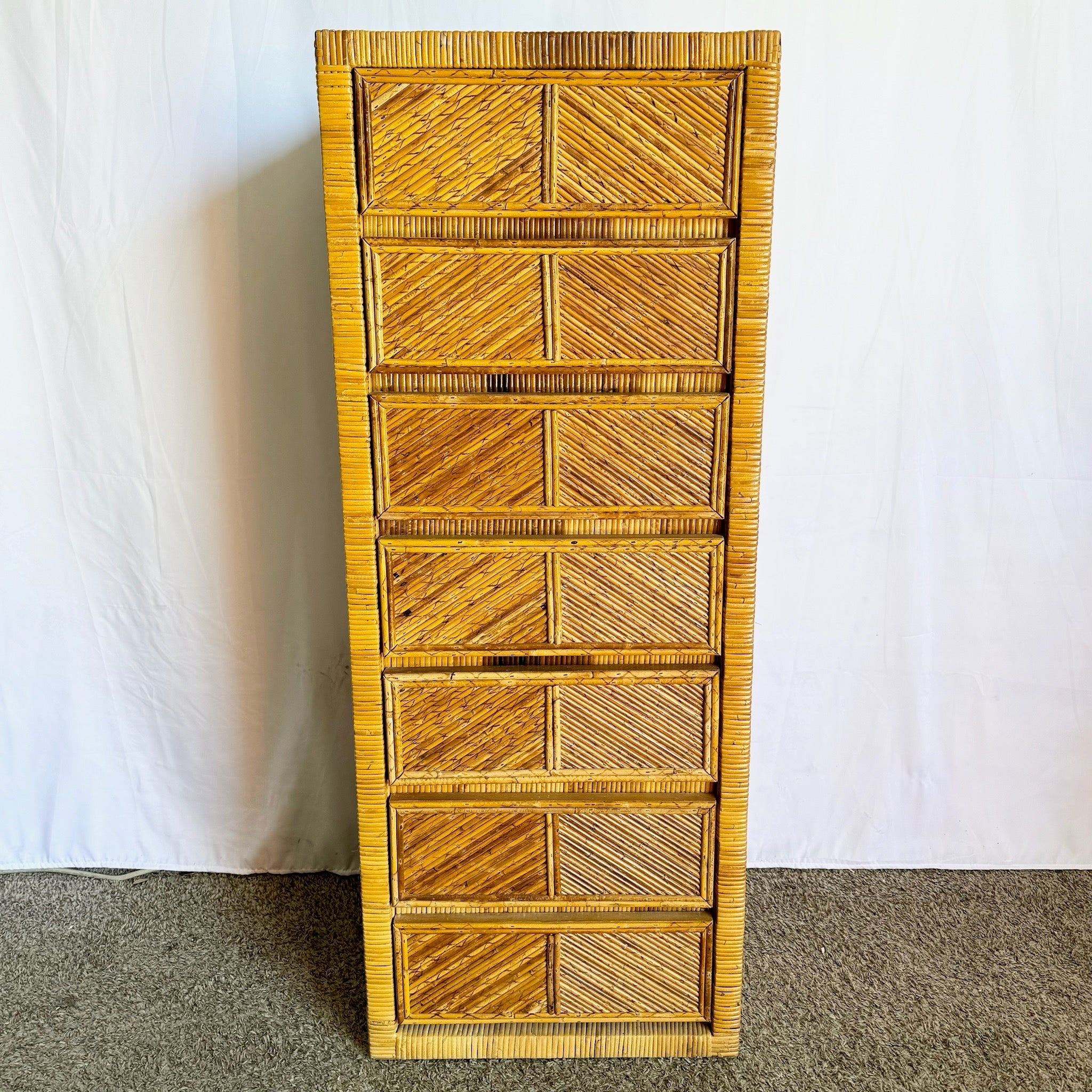 Boho Chic Pencil Reed Highboy/Lingerie Armoire Gabriella Crespi Style - Dolphin & Flamingo