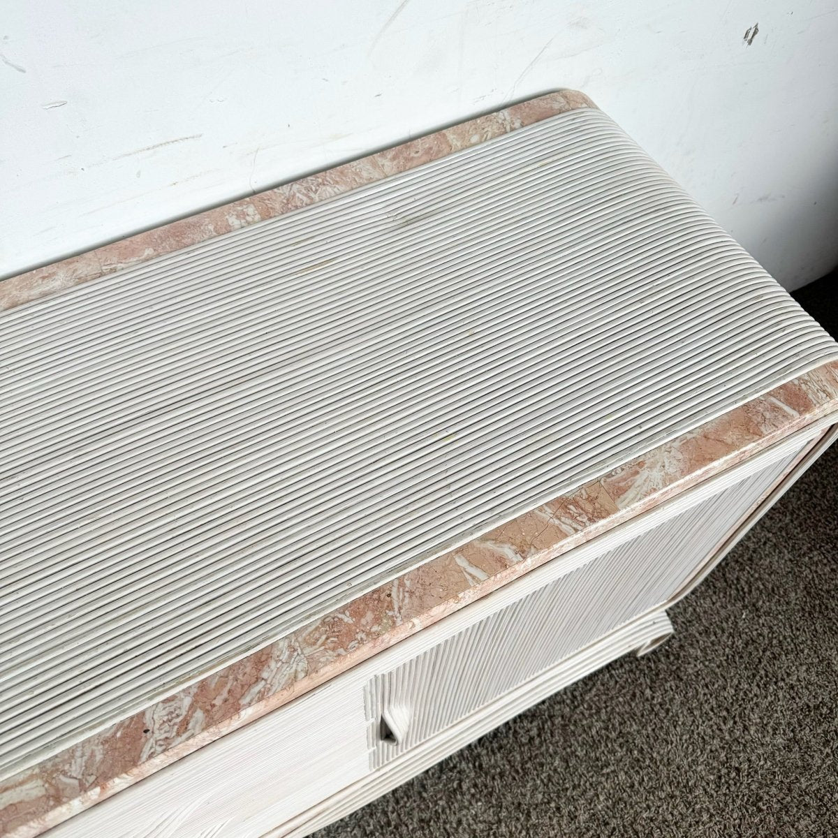 Boho Chic Pink Tessellated Stone and Pencil Reed Ribbon Credenza - Dolphin & Flamingo