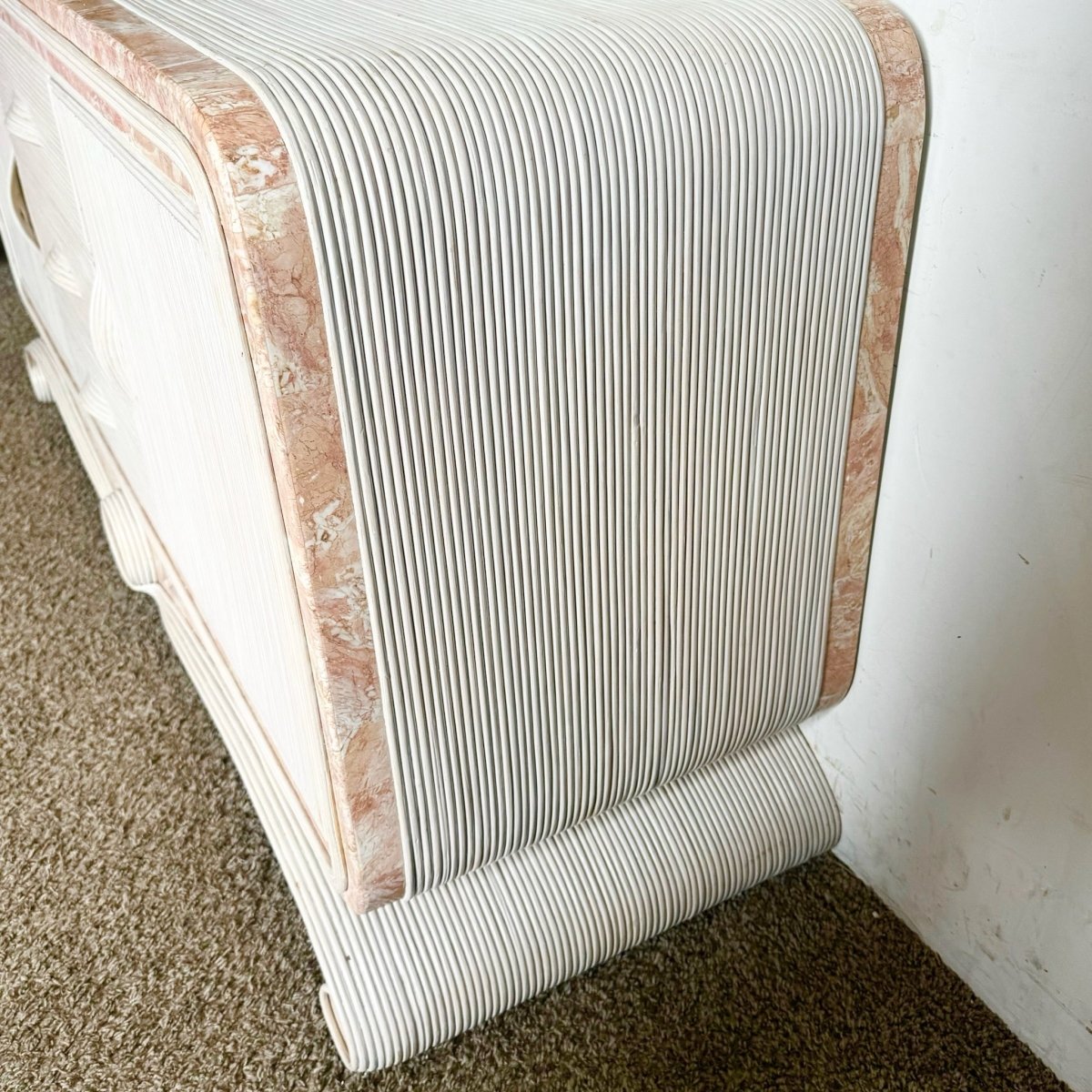 Boho Chic Pink Tessellated Stone and Pencil Reed Ribbon Credenza - Dolphin & Flamingo