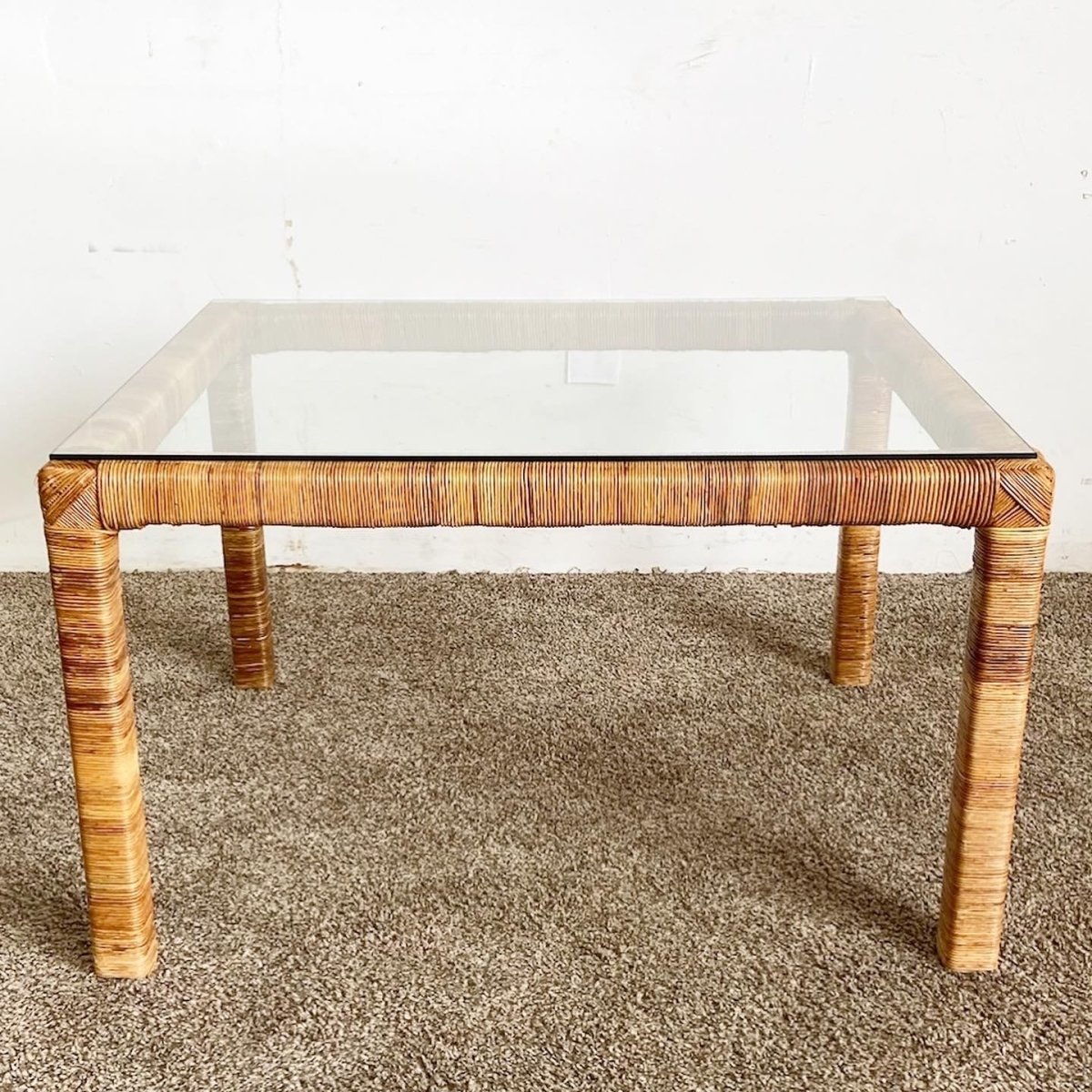 Boho Chic Rattan Glass Top Coffee Table - Dolphin & Flamingo