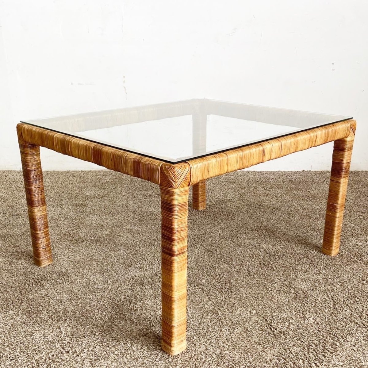 Boho Chic Rattan Glass Top Coffee Table - Dolphin & Flamingo