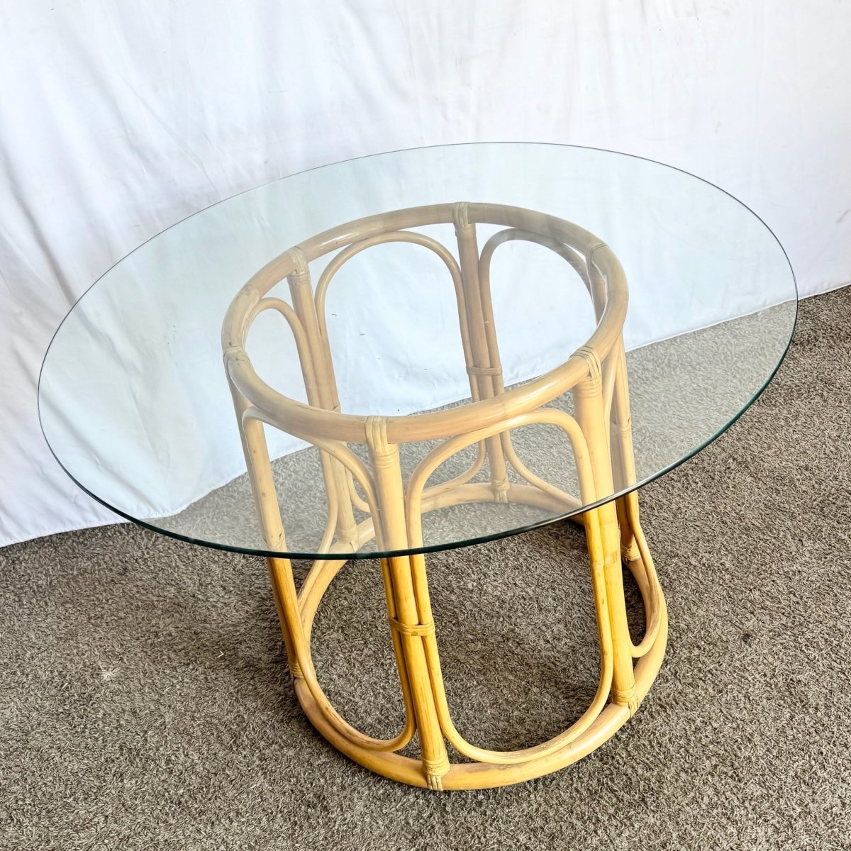 Boho Chic Rattan Glass Top Dining Table - Dolphin & Flamingo
