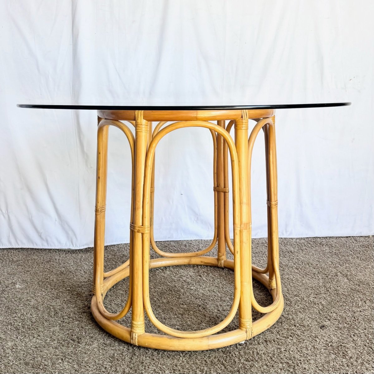 Boho Chic Rattan Glass Top Dining Table - Dolphin & Flamingo
