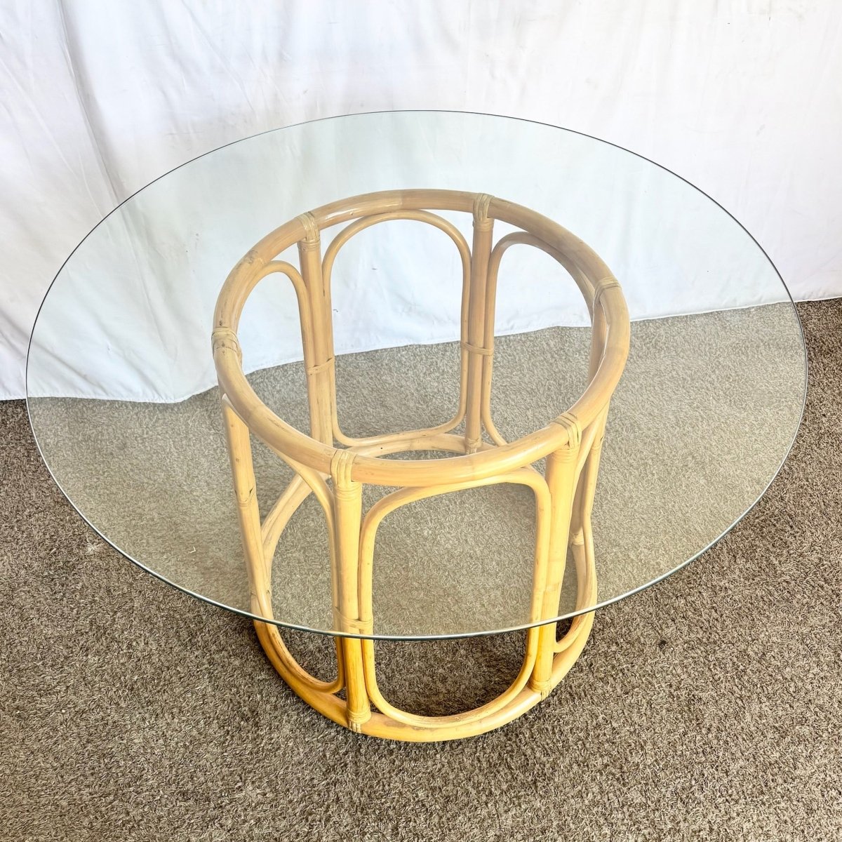 Boho Chic Rattan Glass Top Dining Table - Dolphin & Flamingo