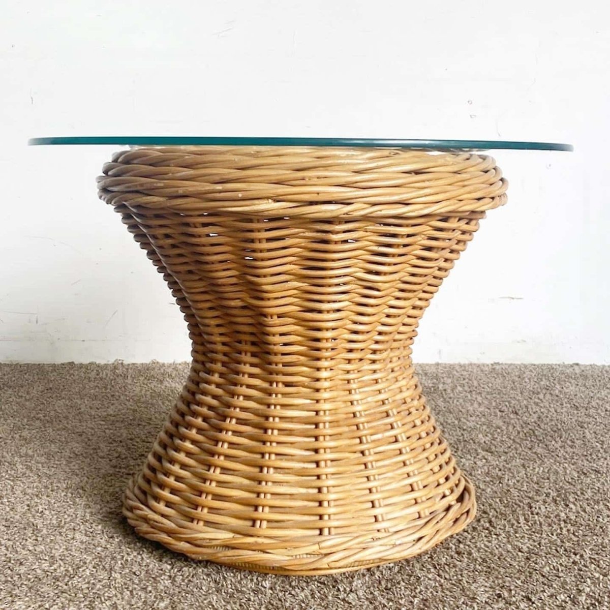 Boho Chic Rattan Glass Top Side Table - Dolphin & Flamingo