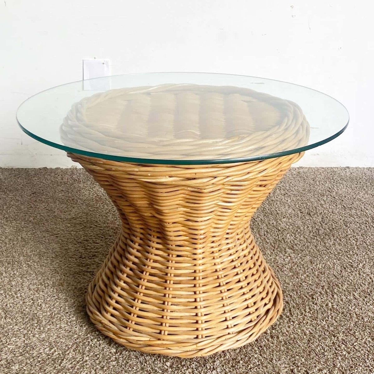 Boho Chic Rattan Glass Top Side Table - Dolphin & Flamingo