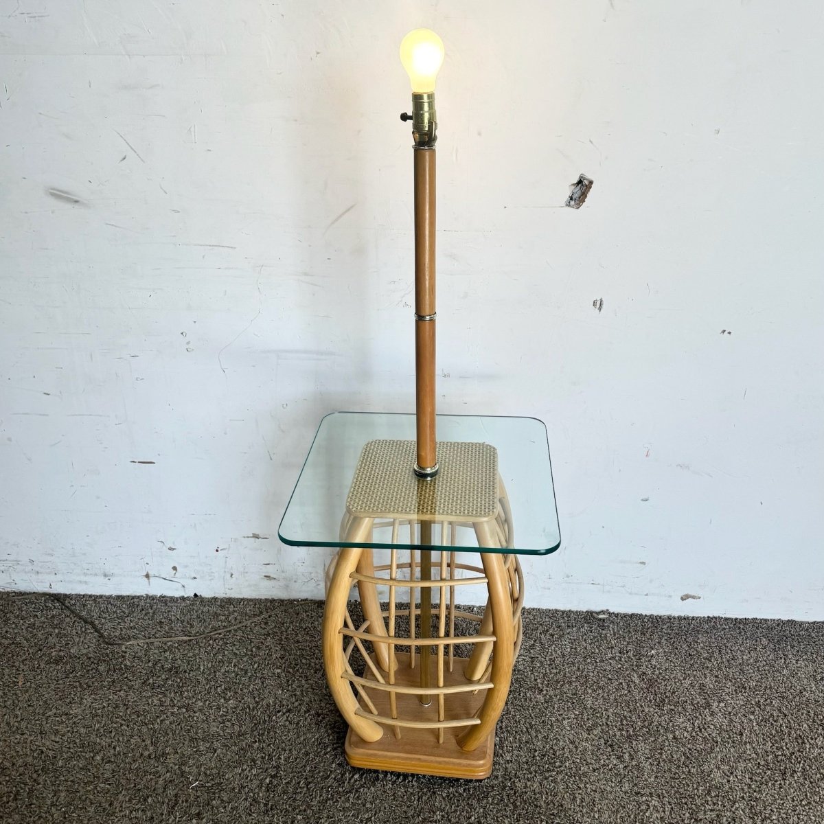 Boho Chic Rattan Glass Top Top Floor Lamp/Side Table - Dolphin & Flamingo