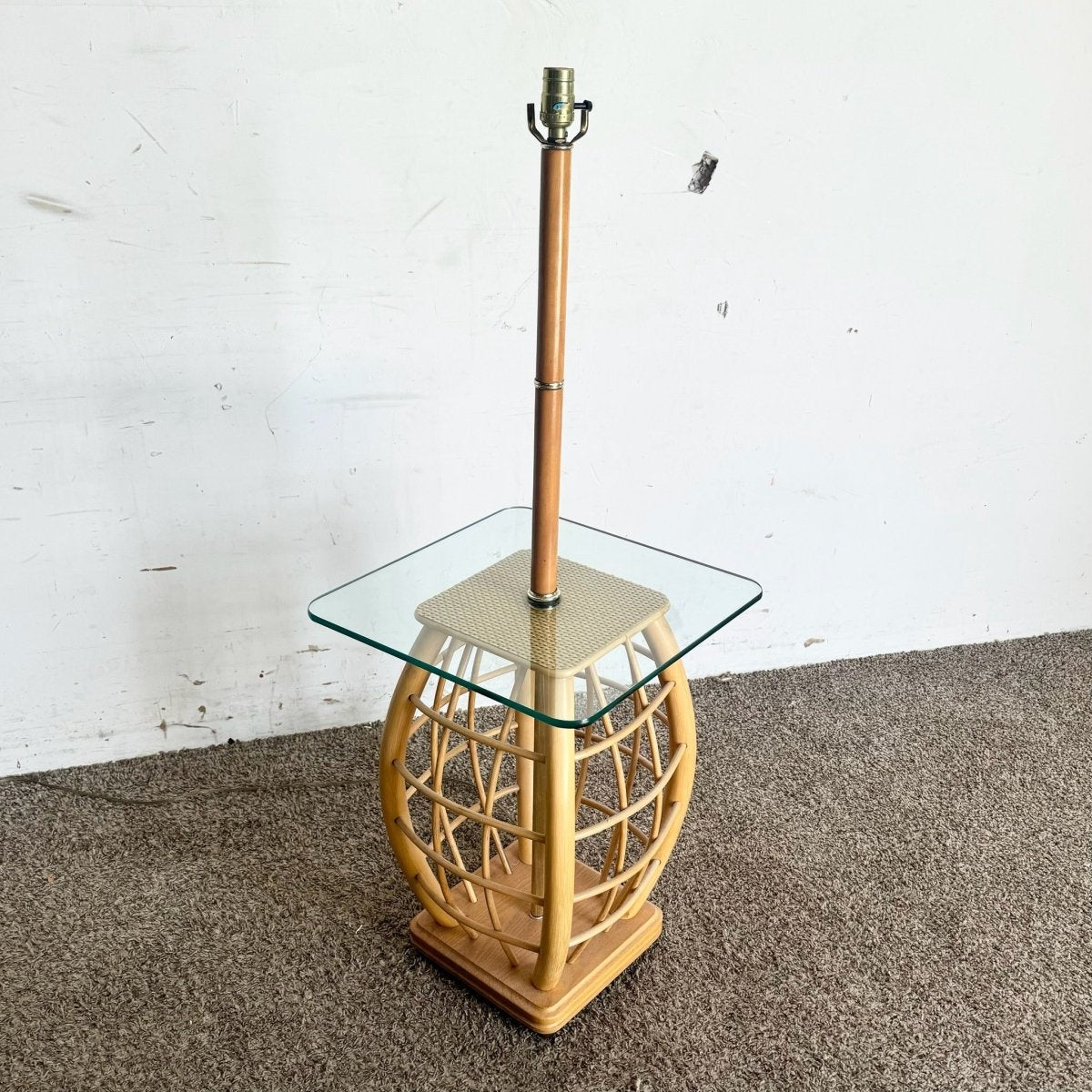 Boho Chic Rattan Glass Top Top Floor Lamp/Side Table - Dolphin & Flamingo
