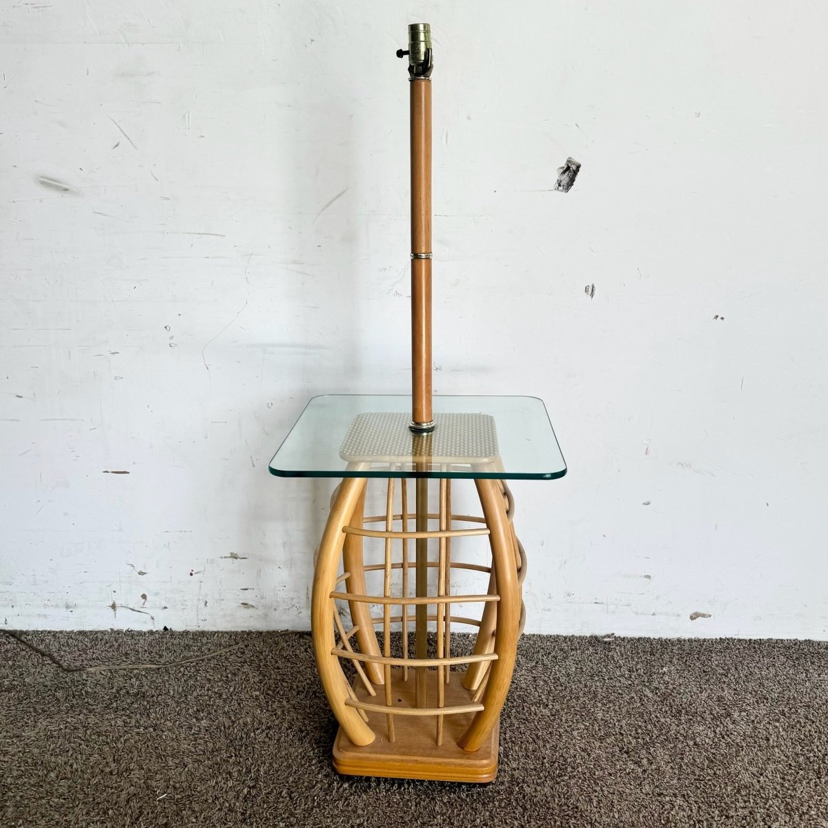 Boho Chic Rattan Glass Top Top Floor Lamp/Side Table - Dolphin & Flamingo