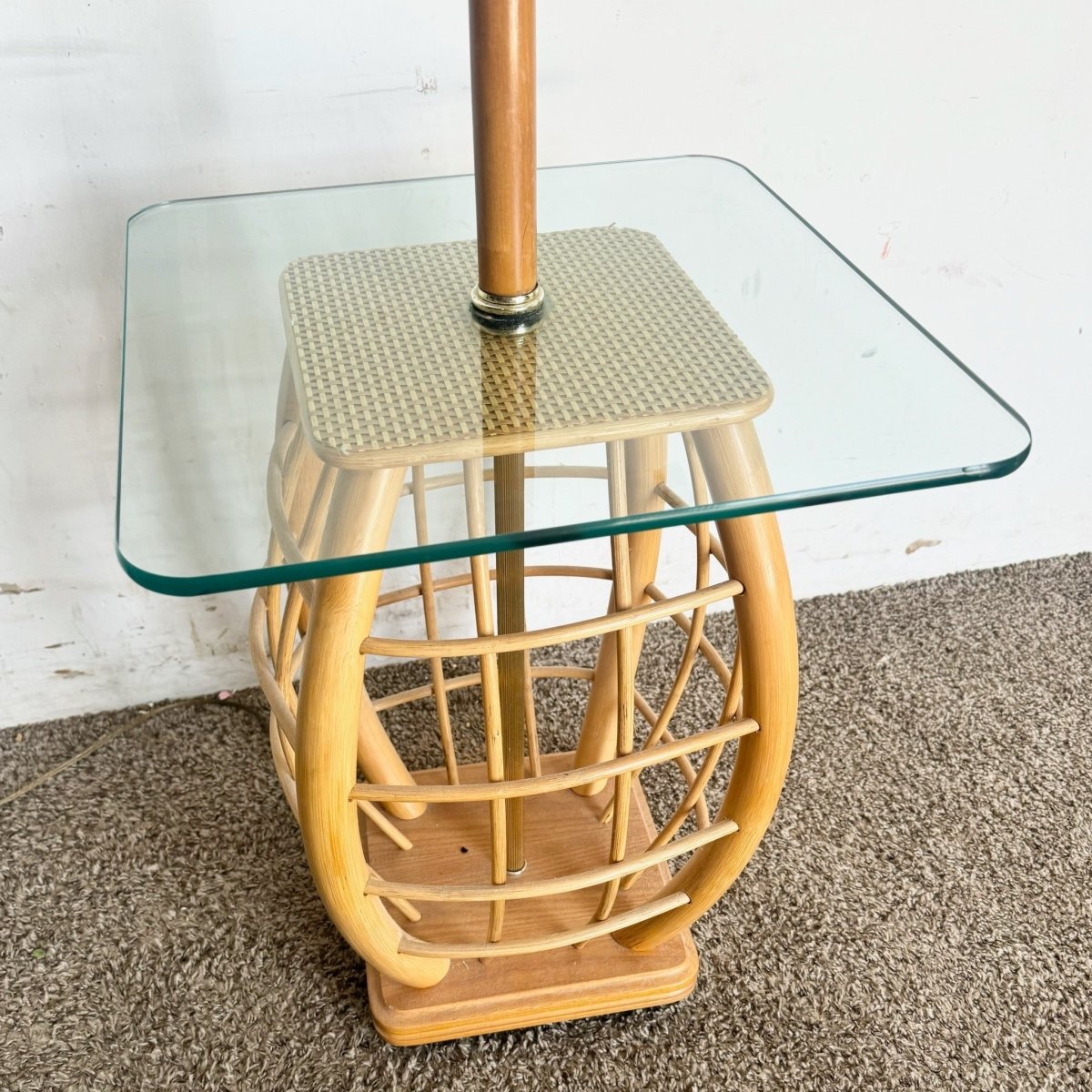 Boho Chic Rattan Glass Top Top Floor Lamp/Side Table - Dolphin & Flamingo