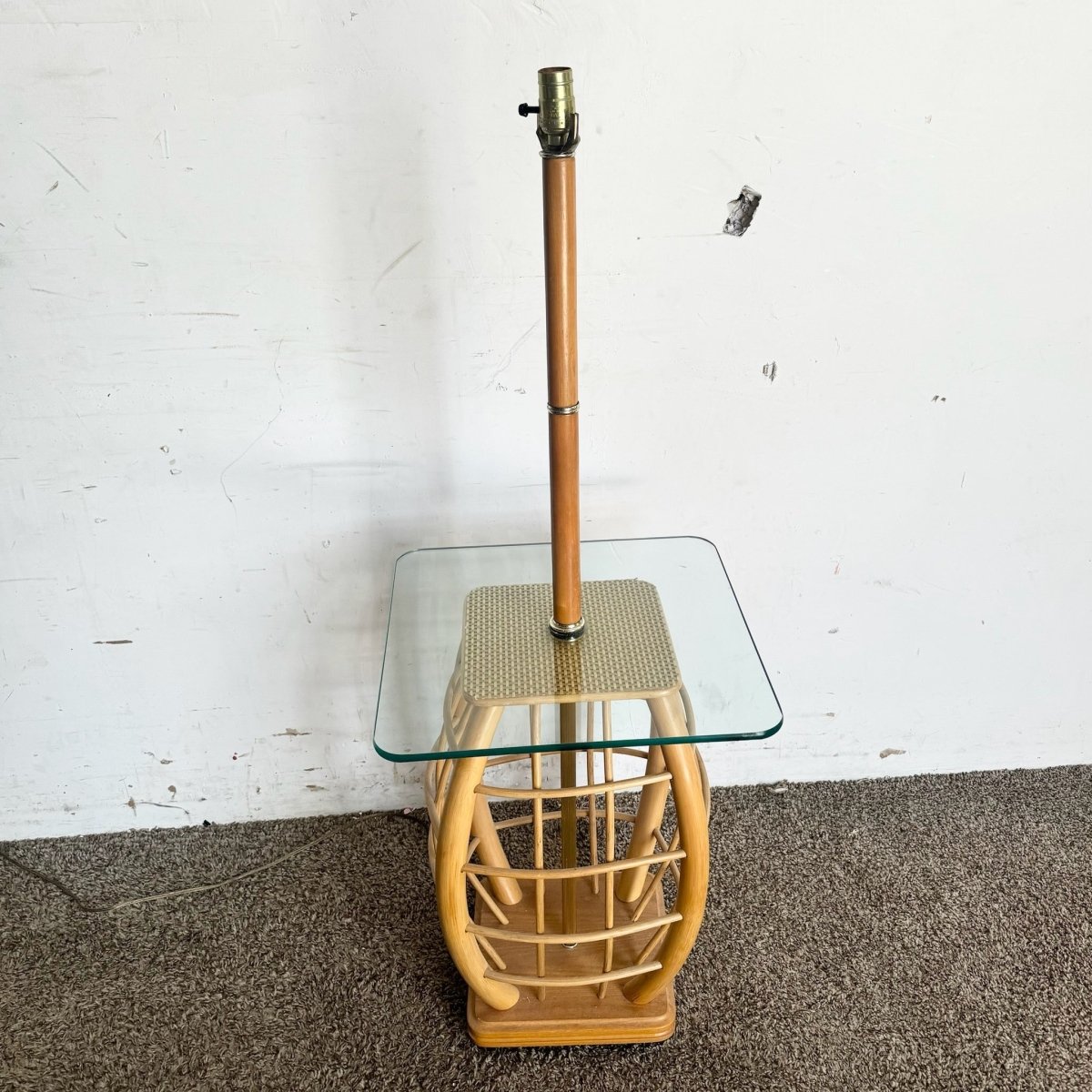 Boho Chic Rattan Glass Top Top Floor Lamp/Side Table - Dolphin & Flamingo