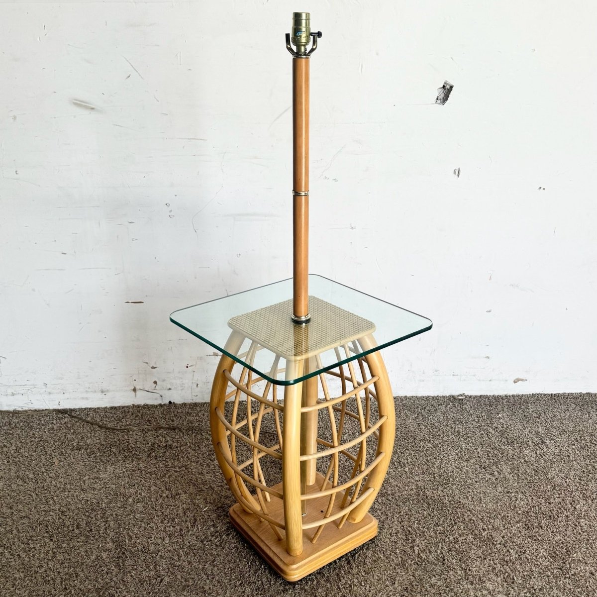 Boho Chic Rattan Glass Top Top Floor Lamp/Side Table - Dolphin & Flamingo