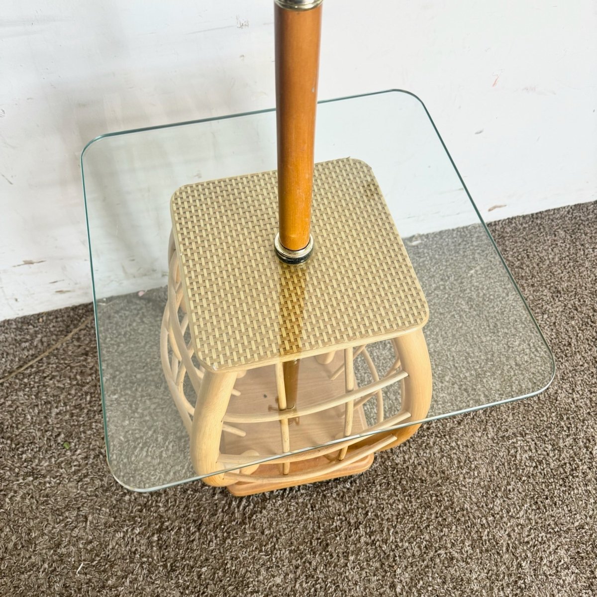 Boho Chic Rattan Glass Top Top Floor Lamp/Side Table - Dolphin & Flamingo