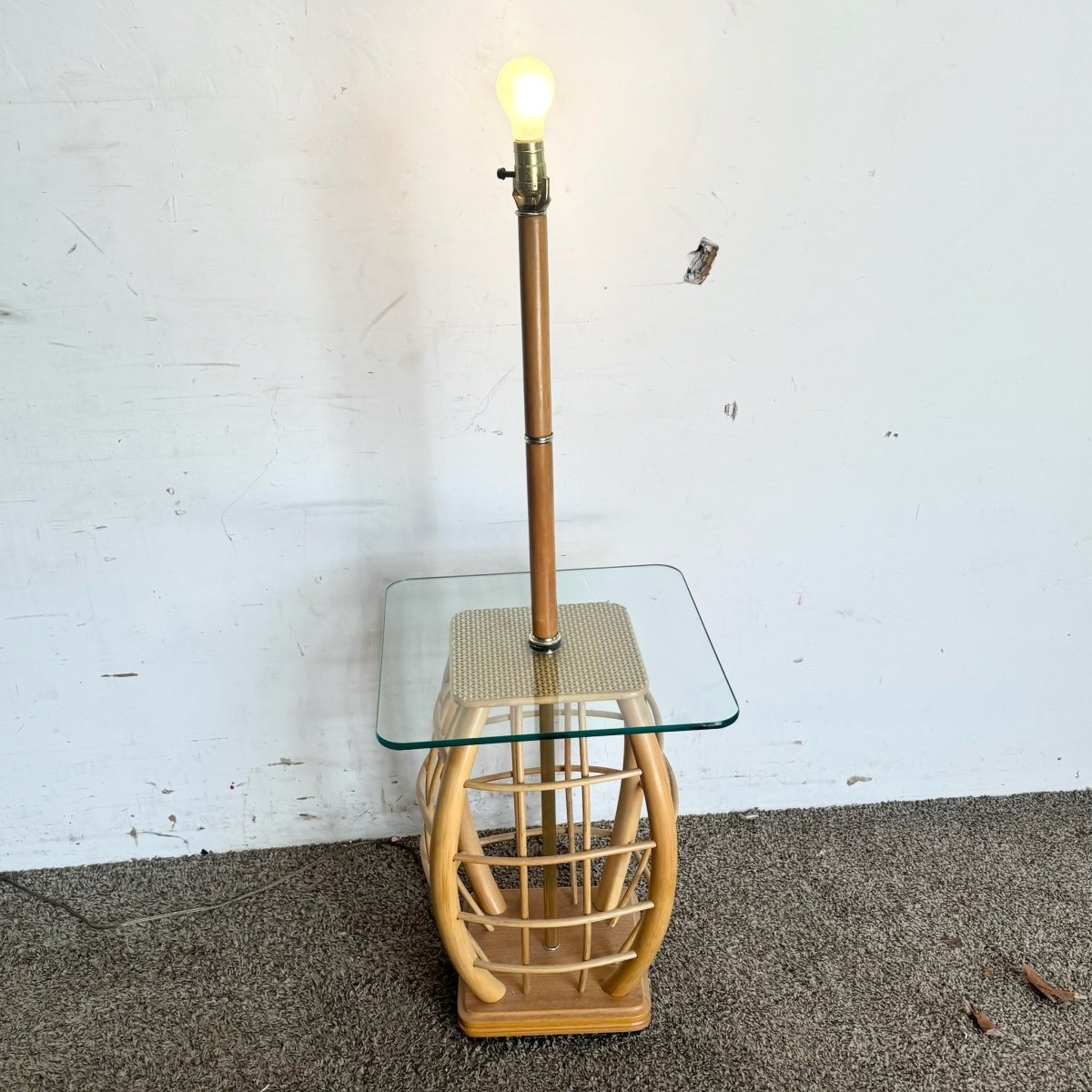 Boho Chic Rattan Glass Top Top Floor Lamp/Side Table - Dolphin & Flamingo