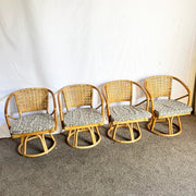 Boho Chic Rattan Wicker Swivel Arm Dining Chairs - Set of 4 - Dolphin & Flamingo
