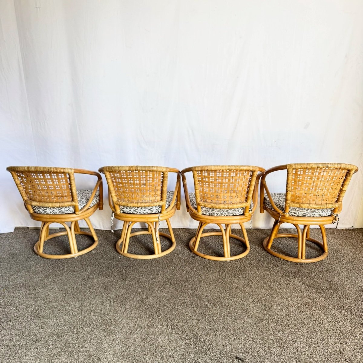 Boho Chic Rattan Wicker Swivel Arm Dining Chairs - Set of 4 - Dolphin & Flamingo