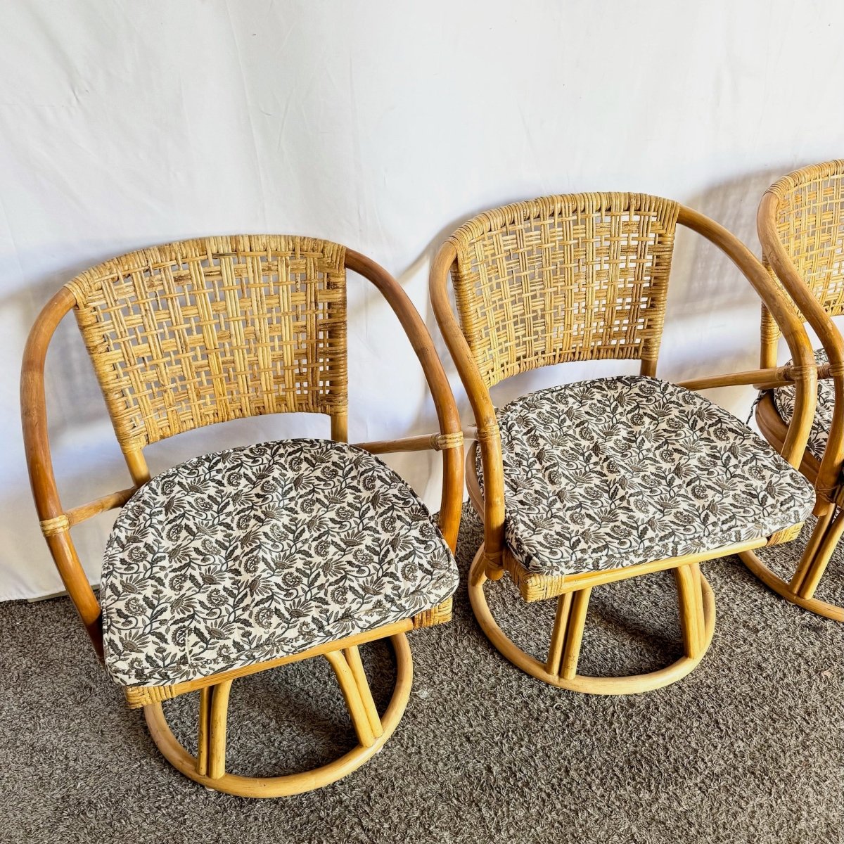 Boho Chic Rattan Wicker Swivel Arm Dining Chairs - Set of 4 - Dolphin & Flamingo