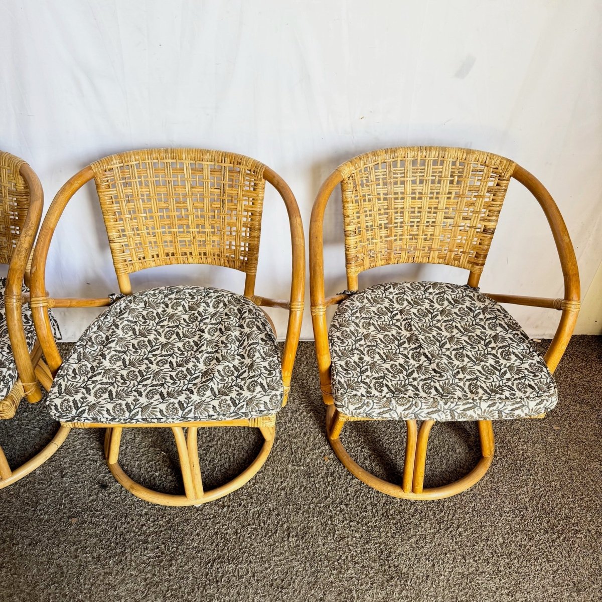 Boho Chic Rattan Wicker Swivel Arm Dining Chairs - Set of 4 - Dolphin & Flamingo