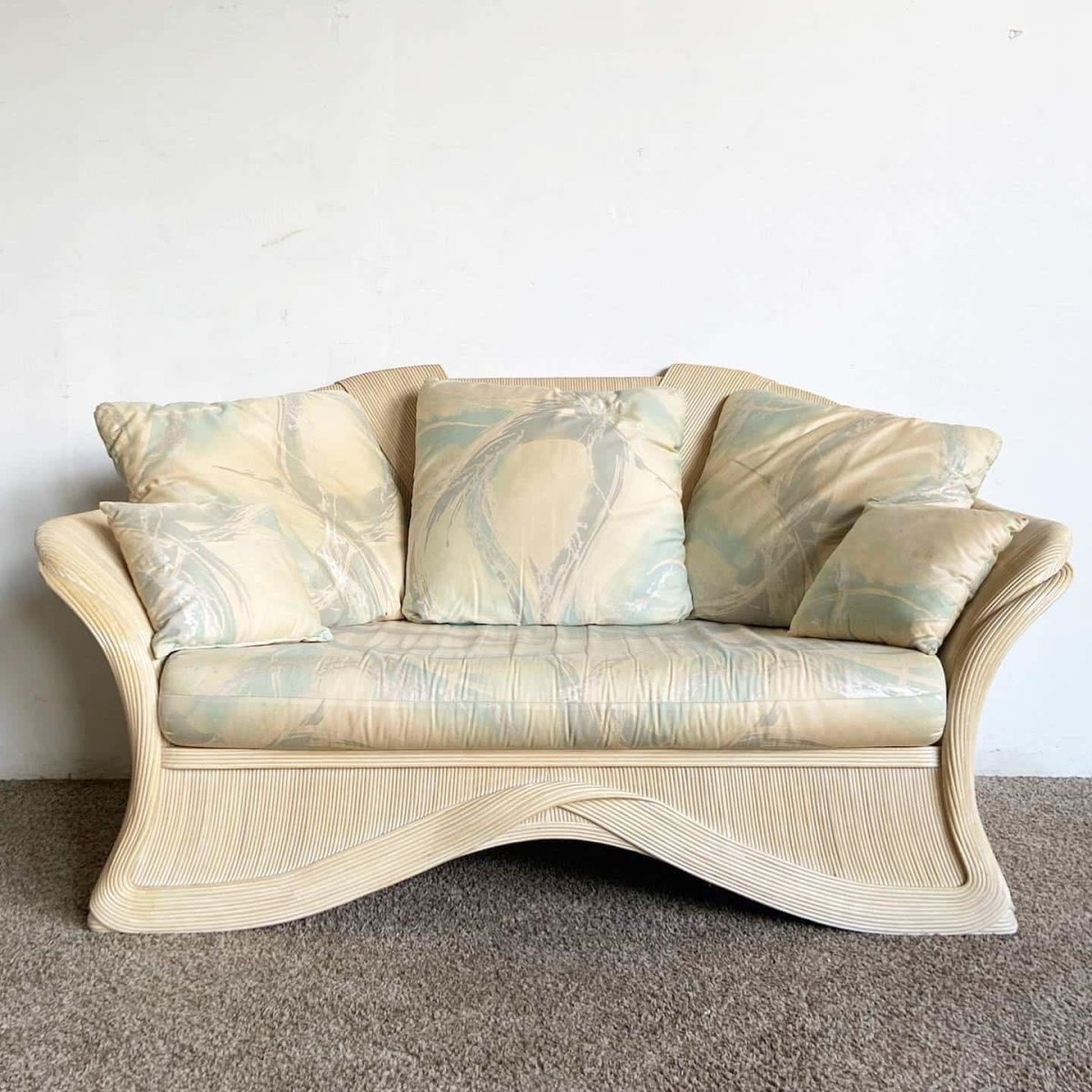 Boho Chic Sculpted Pencil Reed Ribbon Love Seat Sofa - Dolphin & Flamingo