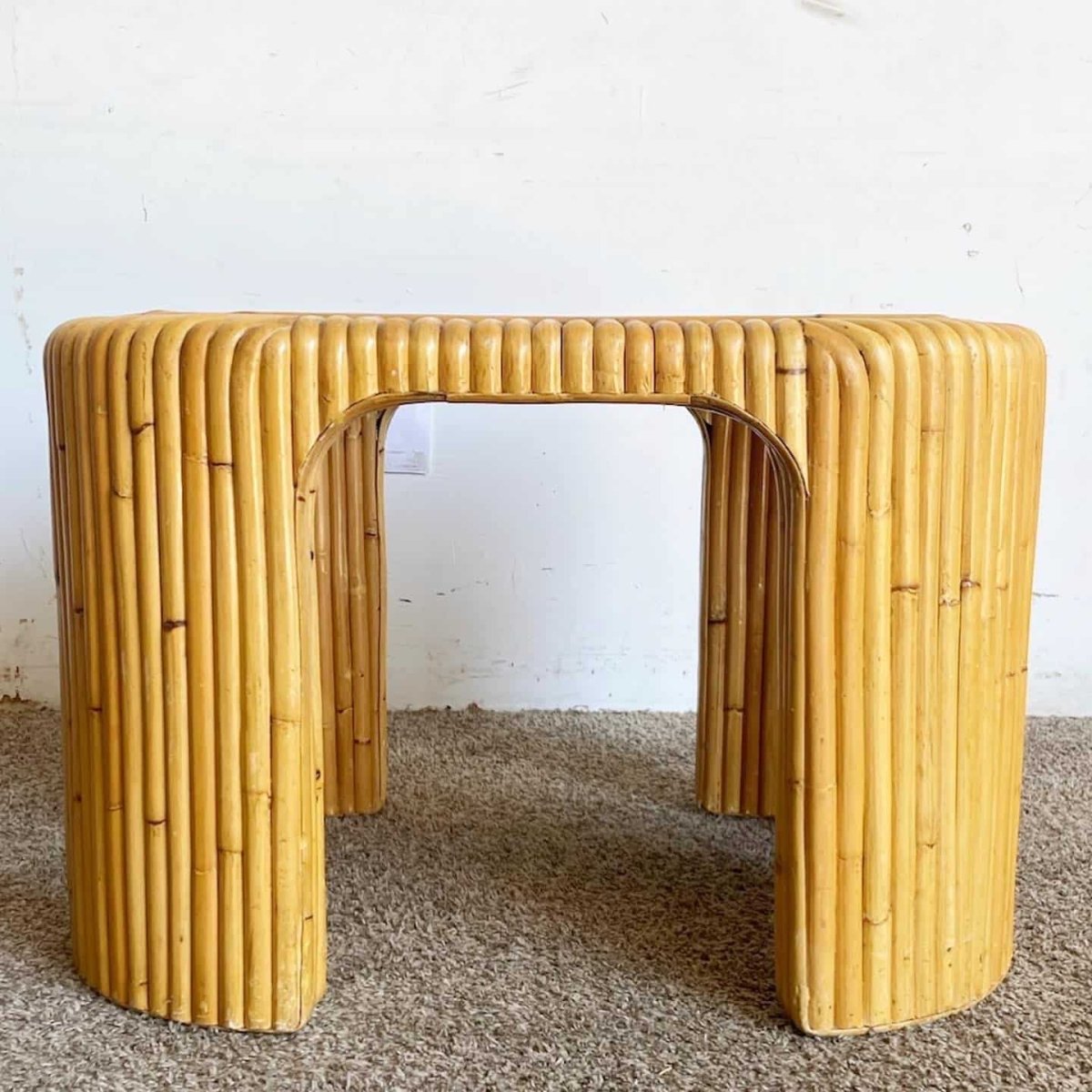 Boho Chic Split Bamboo Glass Top Side Table - Dolphin & Flamingo
