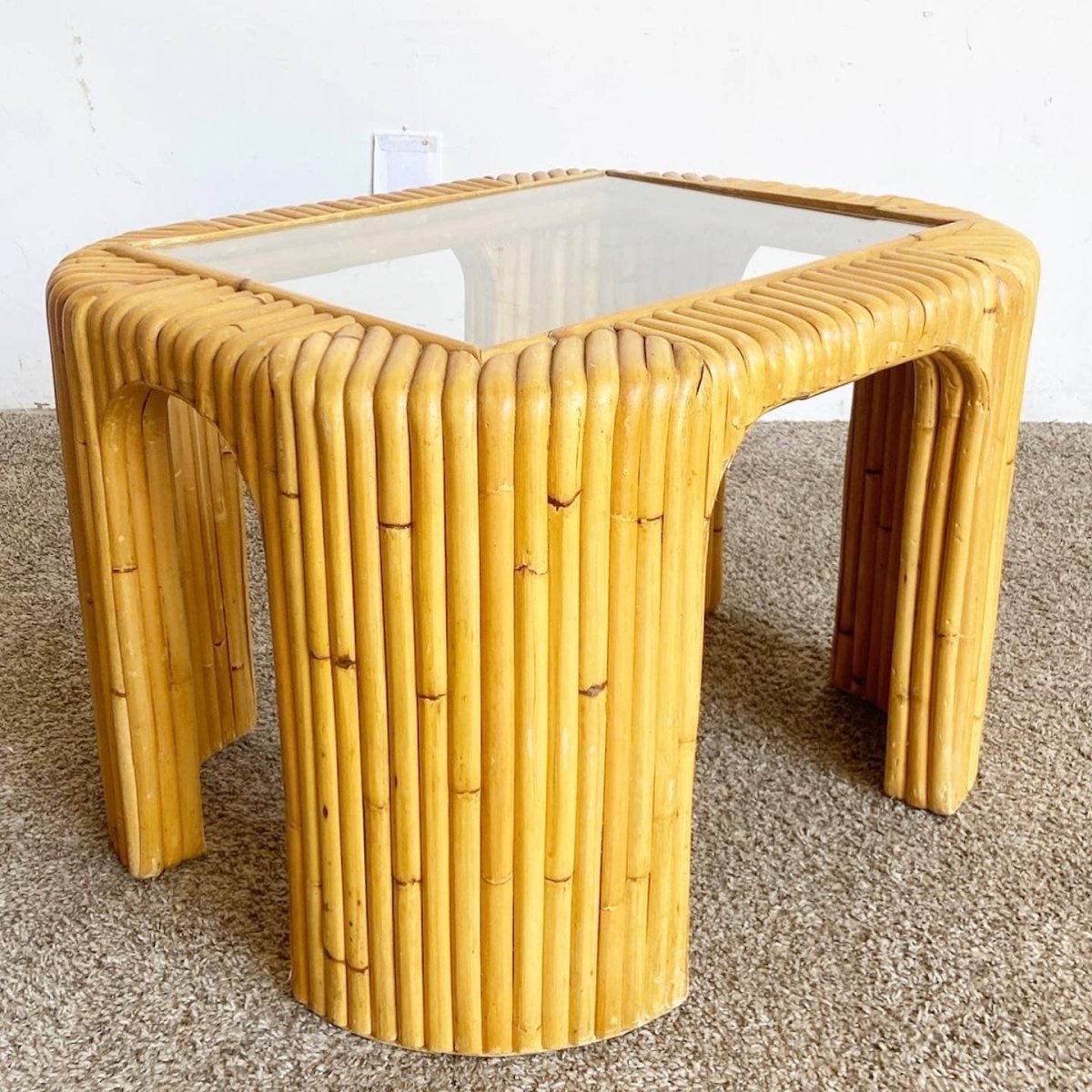Boho Chic Split Bamboo Glass Top Side Table - Dolphin & Flamingo