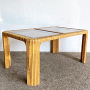Boho Chic Split Bamboo Smoked Glass Top Dining Table - Dolphin & Flamingo