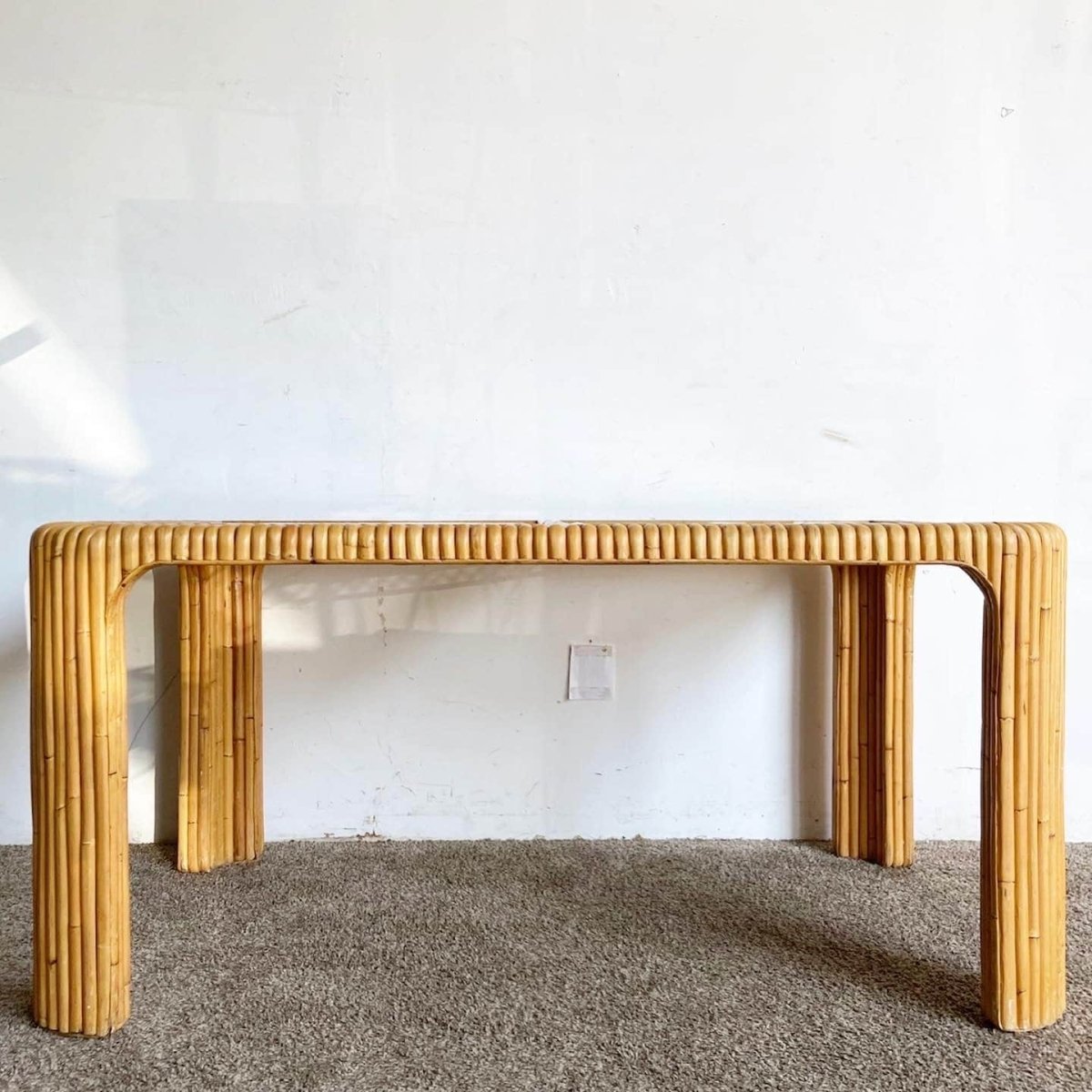 Boho Chic Split Bamboo Smoked Glass Top Dining Table - Dolphin & Flamingo