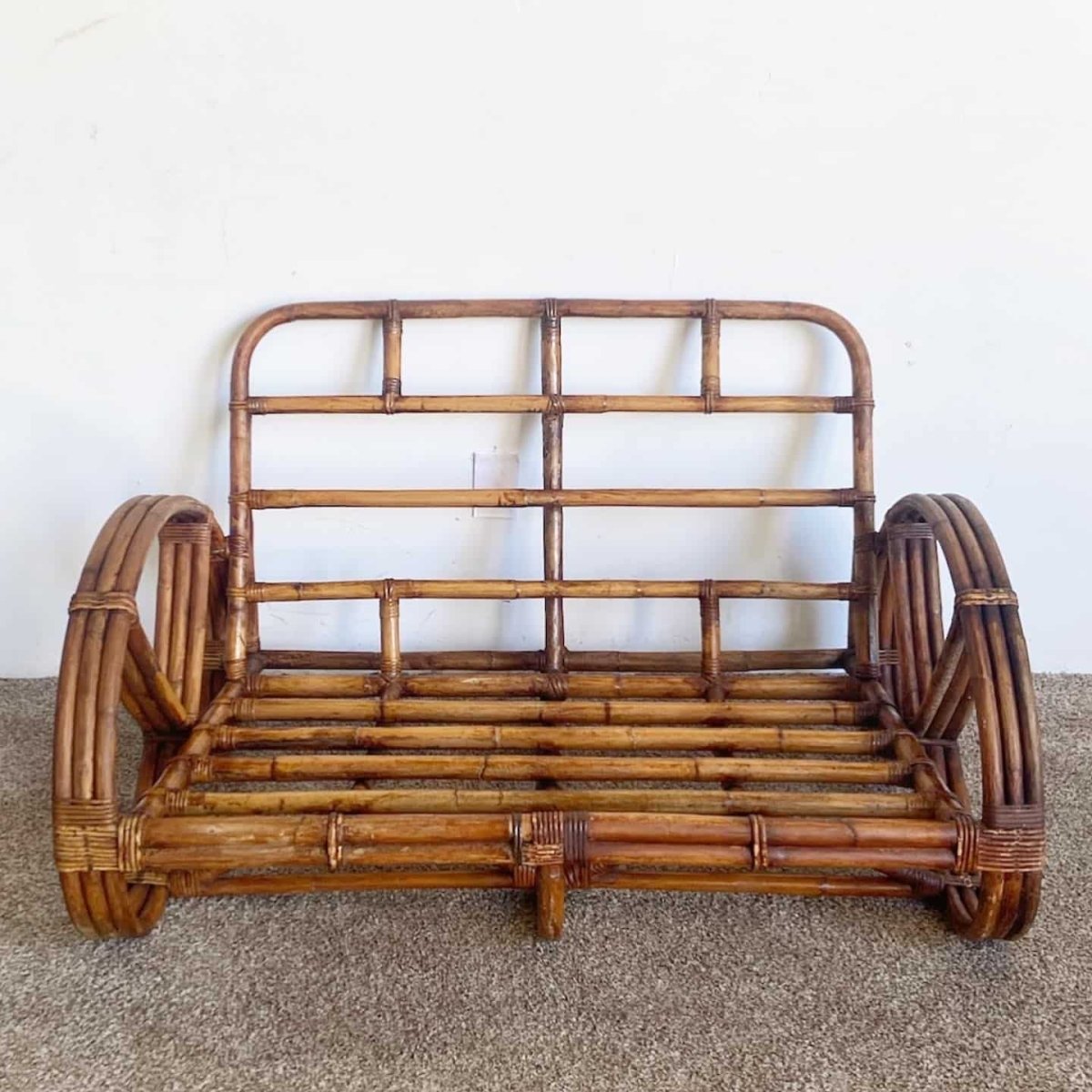 Boho Chic Three Strand Rattan Pretzel Sofa and Chair After Frankl - 2 Pieces - Dolphin & Flamingo