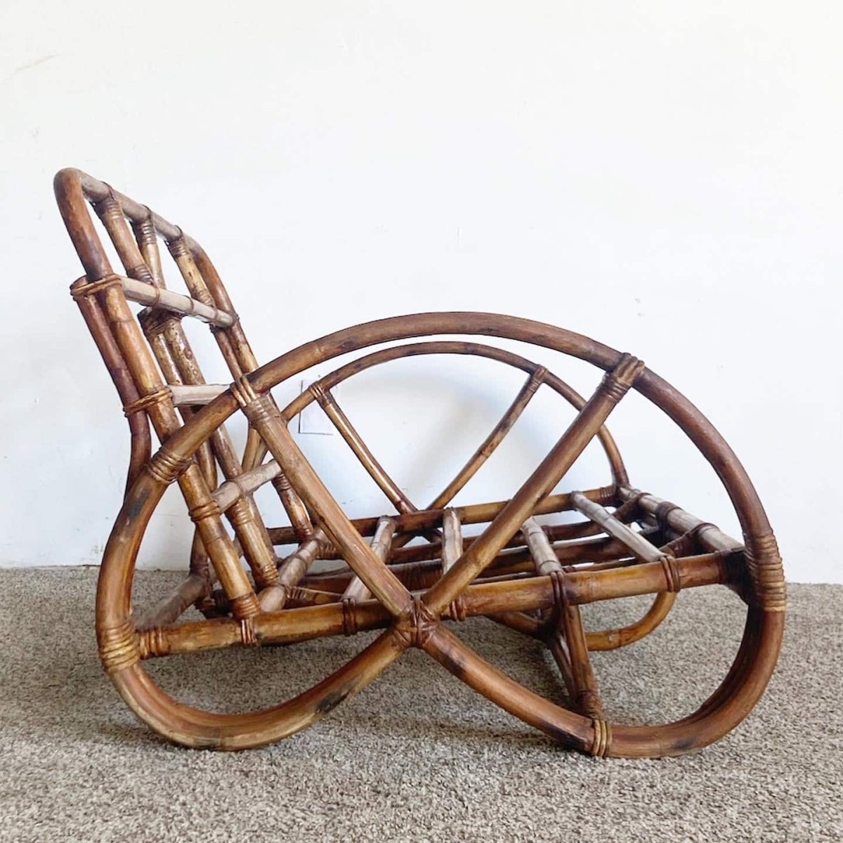 Boho Chic Three Strand Rattan Pretzel Sofa and Chair After Frankl - 2 Pieces - Dolphin & Flamingo