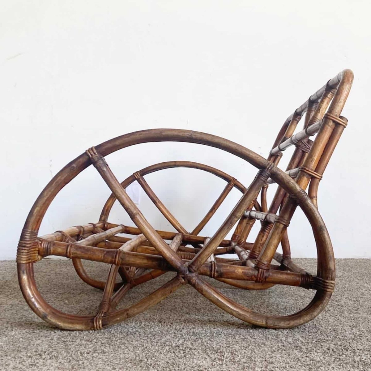 Boho Chic Three Strand Rattan Pretzel Sofa and Chair After Frankl - 2 Pieces - Dolphin & Flamingo