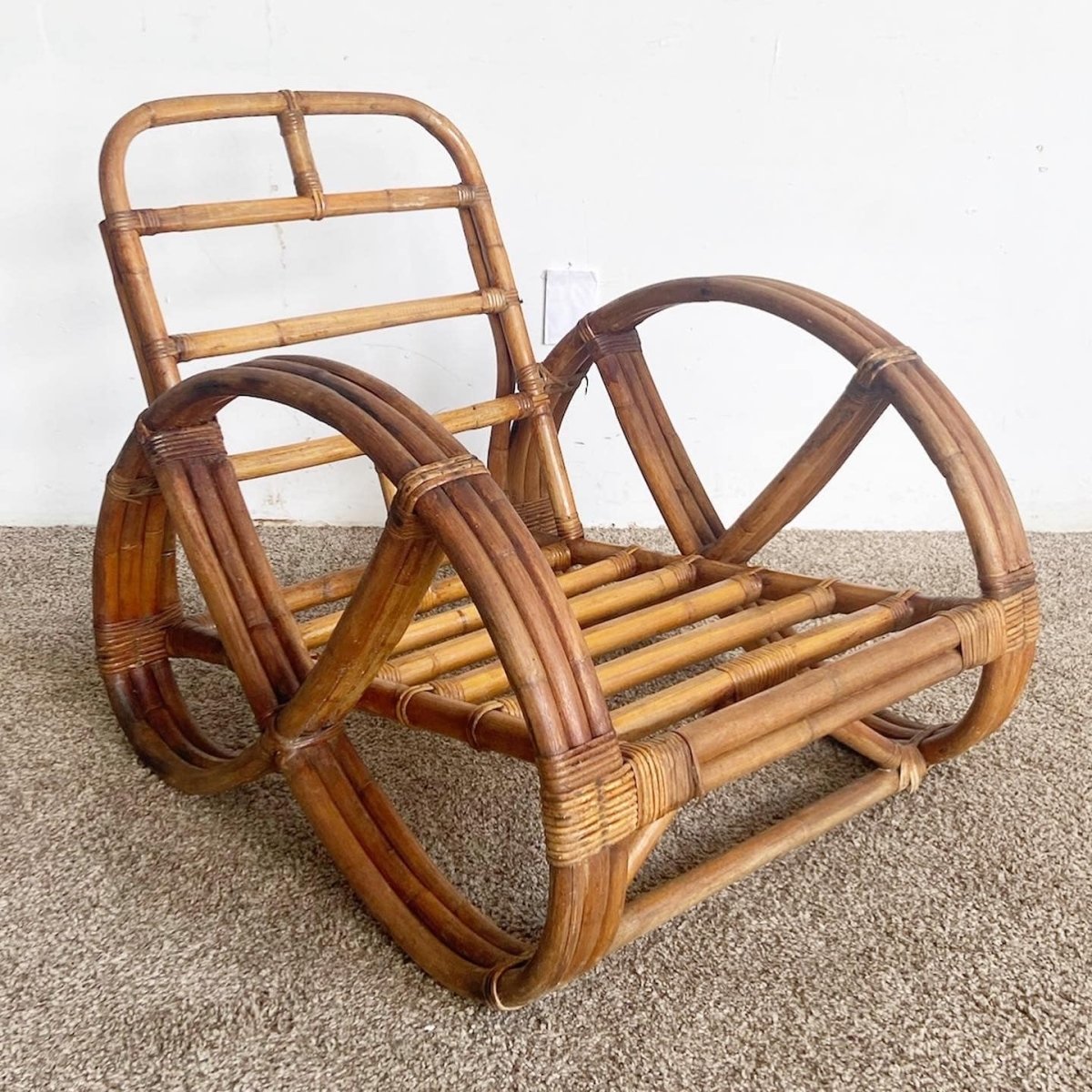 Boho Chic Three Strand Rattan Pretzel Sofa and Chair After Frankl - 2 Pieces - Dolphin & Flamingo