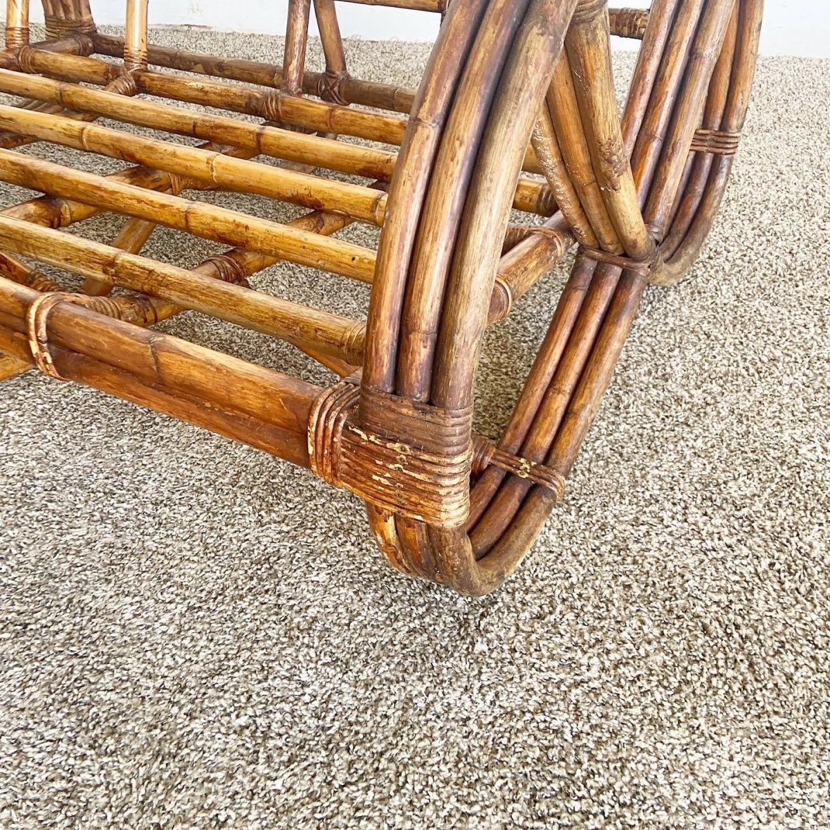 Boho Chic Three Strand Rattan Pretzel Sofa and Chair After Frankl - 2 Pieces - Dolphin & Flamingo