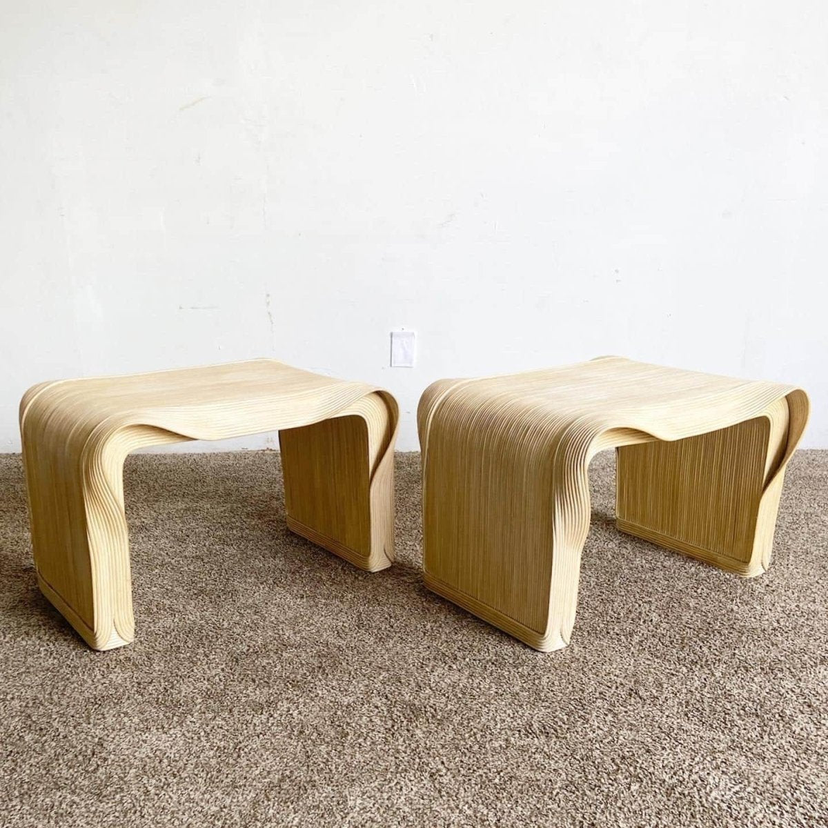 Boho Chic Wavy Ribbon Pencil Reed Side Tables - a Pair - Dolphin & Flamingo