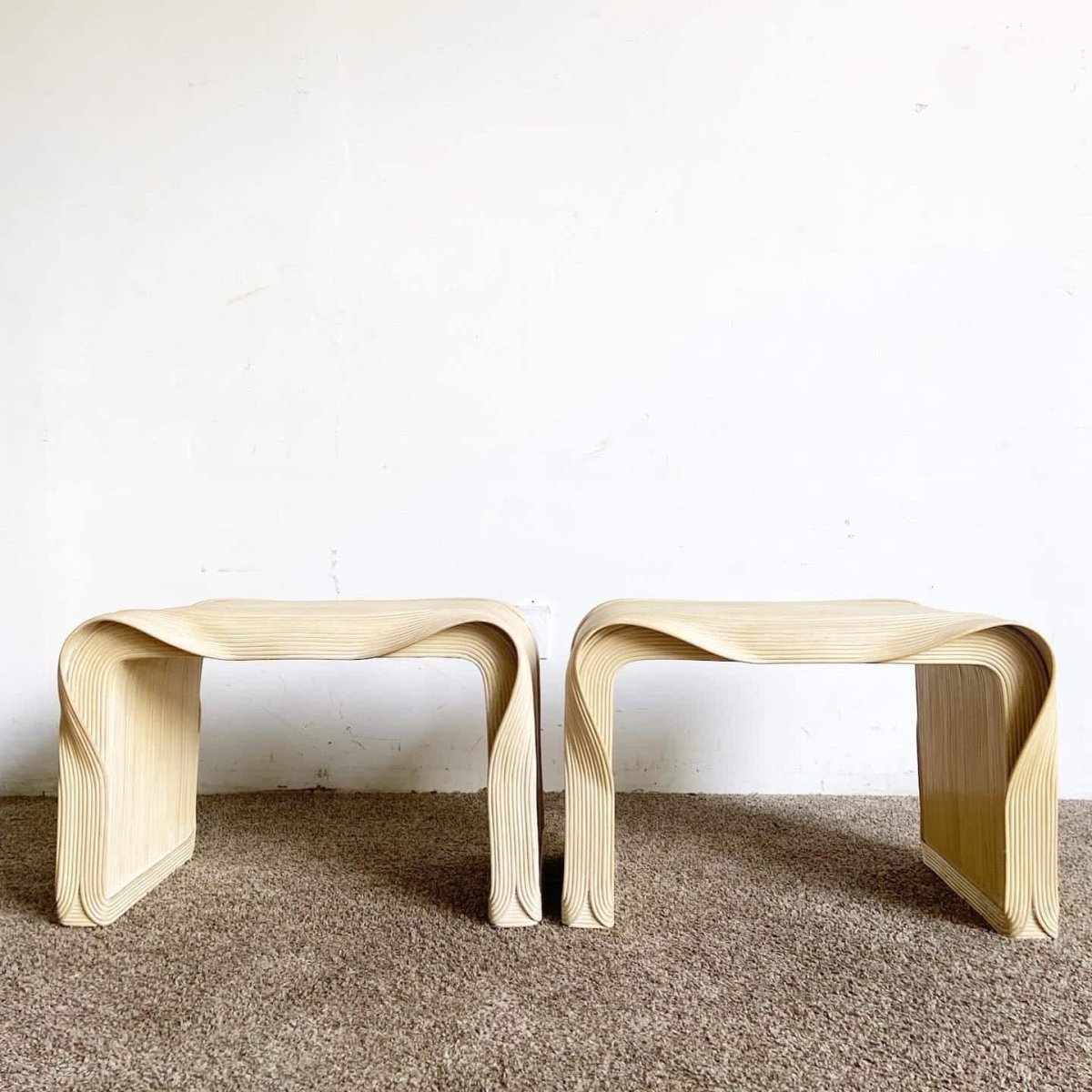 Boho Chic Wavy Ribbon Pencil Reed Side Tables - a Pair - Dolphin & Flamingo