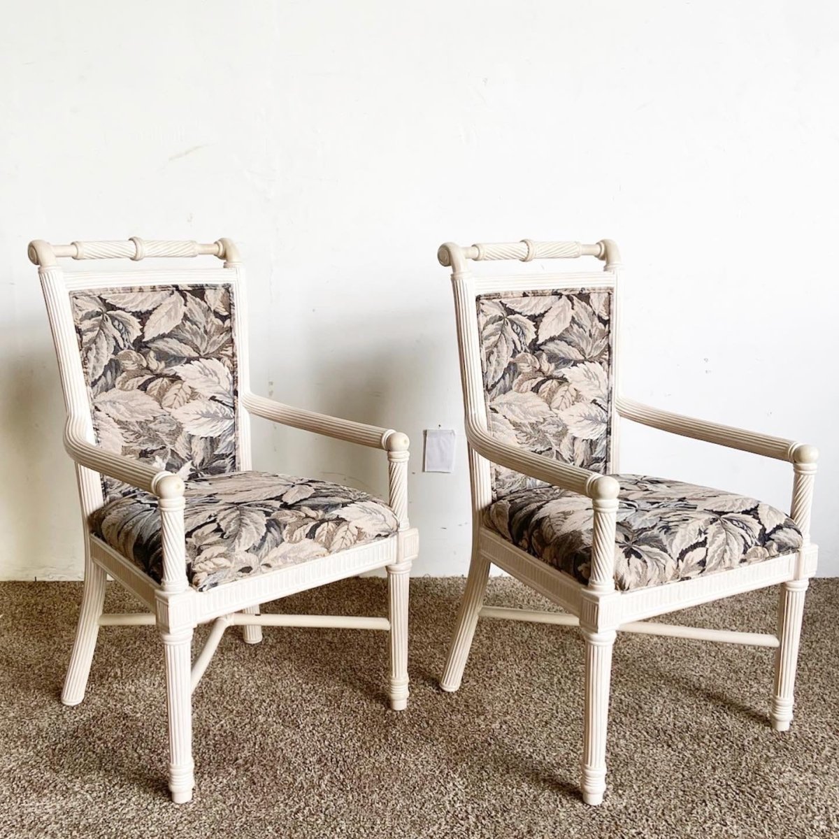 Boho Chic White Washed Pencil Reed Armchairs - a Pair - Dolphin & Flamingo