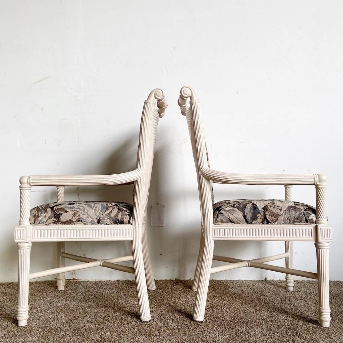 Boho Chic White Washed Pencil Reed Armchairs - a Pair - Dolphin & Flamingo