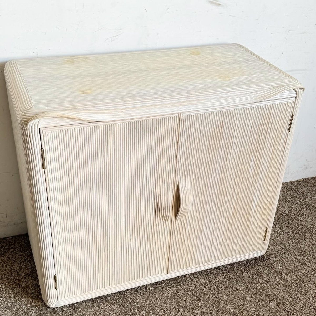Boho Chic White Washed Ribbon Pencil Reed Cabinet/Sideboard - Dolphin & Flamingo